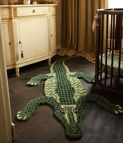 Handmade Hand Tufted Wool Crocodile Rug – Animal Shape Kids Room Area Rug with Cotton Backing – Soft Plush Decorative Carpet for Nursery, Bedroom & Living Room by Modern Carpet (6x9 ft)