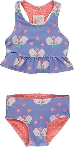 RuffleButts Baby/Toddler Girls UPF50+ Sun Protected Reversible Peplum 2 Piece Sleeveless Tankini