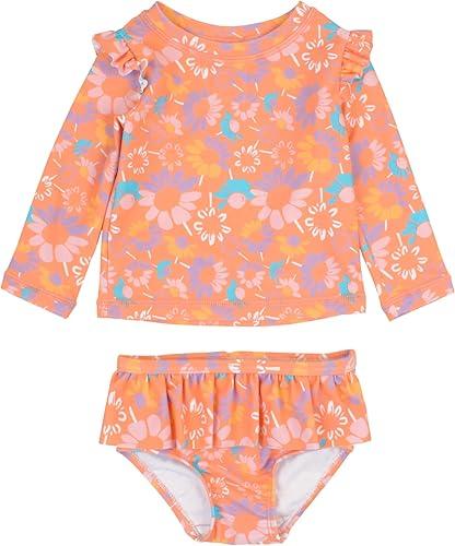RuffleButts Baby Girls Modern Skirted Rash Guard Bikini - UPF 50+ Sun Protection Swimsuit