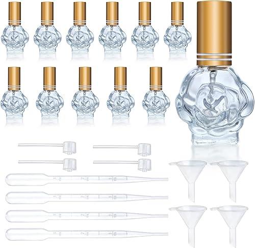 YU FENG 12pcs 10ml Glass Perfume Bottles Empty Atomizer Refillable Glass Spray Bottle With Funnels Pipettes Dispensers Portable Fragrance Bottle for Travel