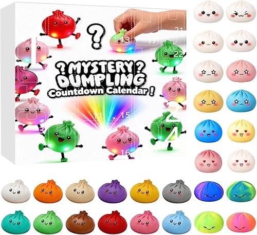 Nee doh Squishies Dumpling Mystery Advent Countdown Calendar, 24/8 PCS Random Surprise Squishies Toys Sensory Fidget Toy for Anxiety Relief Birthday Gifts (nee doh-Mystery Squishy box-24pcs-#04)