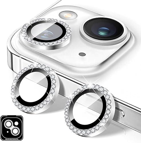 Kucheed Diamond Camera Lens Protector Compatible for iPhone 12/12 Mini, Bling Tempered Glass Camera Cover, Individual Automatic Alignment Metal Rings, Glitter 9H Phone Lens Cover Film Sticker