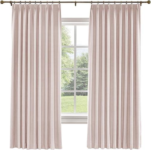 TWOPAGES 52 W x 102 L inch Pinch Pleat Darkening Drape Faux Linen Curtain with Blackout Lining Drapery Panel for Living Room Bedroom Meetingroom Club Theater Patio Door (1 Panel),Pink Lemonade