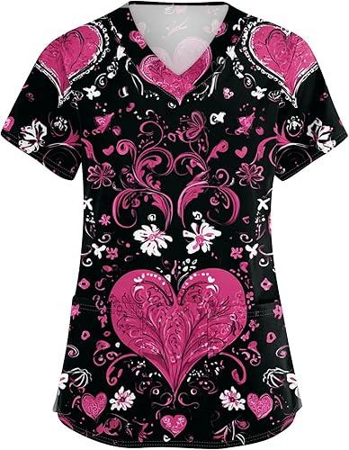 Print Scrubs for Women Nurse Vet Pediatric with Design Fit Plus Size Scrub Tops 2026 Spring Summer Scrub Shirts