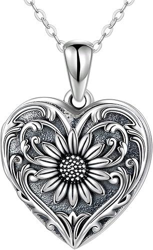 SOULMEET Personalized Silver Locket Necklace That Holds Pictures Photo Keep Someone Near to You, Memorial Custom Lockets Necklaces Letters Engraving for His Her