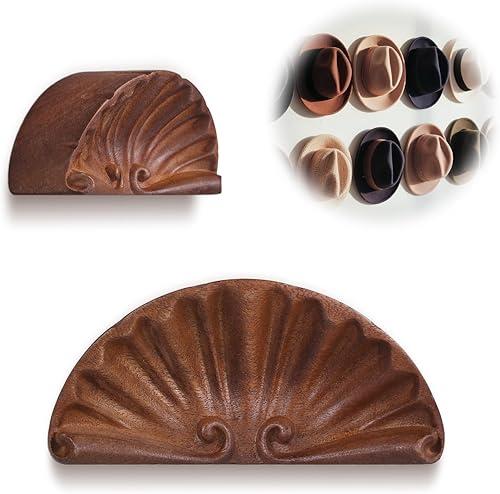 Hat Hooks Walnut Wood Shell Hat Hanger Organize - Hat Holder for Baseball CapsGlossy Finish Home Decor Organizerfor Wall Door Closet, Natural Wood Curved Rack for Space-Saving Display (2-Pack)