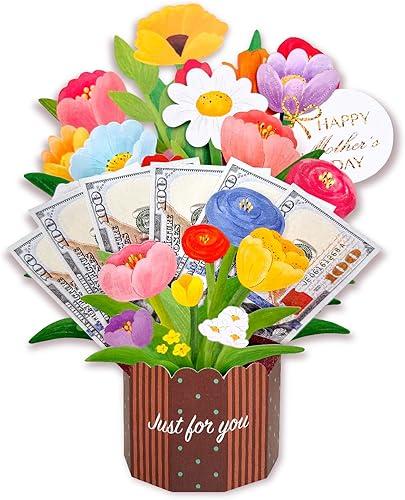 Flower Pop Up Card for Mother's Day, 3D Paper Flowers Bouquet for Cash Gifts, Mother's Day, Birthday, Thank You, Greeting, Congratulations