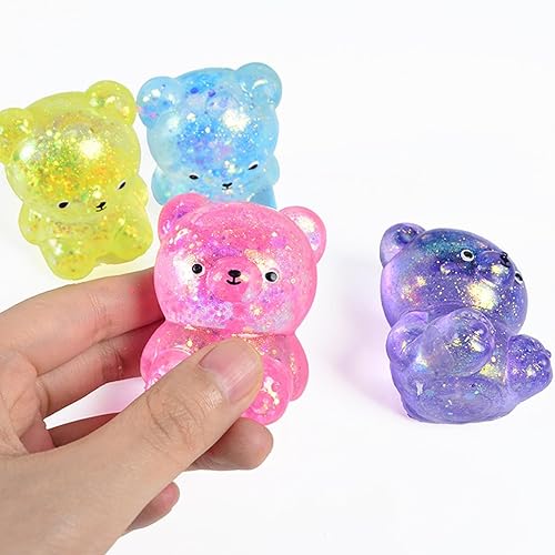 Glitter Bear Stress Ball – Slow Rise Stress Relief Fidget for Adults, Soft Flexible Sensory Tool with Random Colors, 5.5cm (Random 1 Pack)