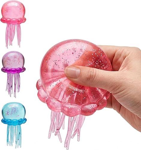 Jellyfish Squishy, Jellyfish Design Squeeze Stress Ball,Fidget Stress Ball, Ice Squeeze Cube-Drop Malt Sugar Balls Sensory for Anxiety Stress Party Favors 3pc as Shown
