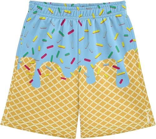 Boys Athletic Shorts Ice Cream Casual Kids Active Sports Gym Soccer Shorts for Summer 7-15Y