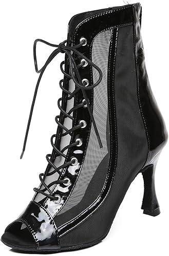 Minishion Sexy Dance Heels for Women Mesh Party Eveing Ankle Sandals Boots