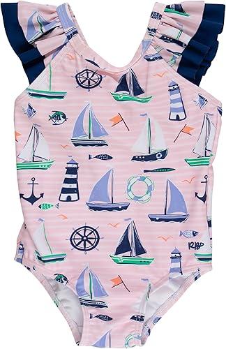 RuffleButts Girls UPF50+ Sun Protection Ruffle V-Back One Piece Swimsuit
