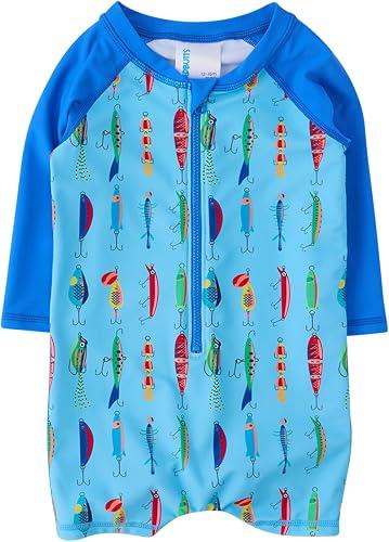 RUGGEDBUTTS Baby/Toddler Boy Swimsuit, One Piece Zipper Rash Guard Sunsuit with UPF 50+ Sun Protection