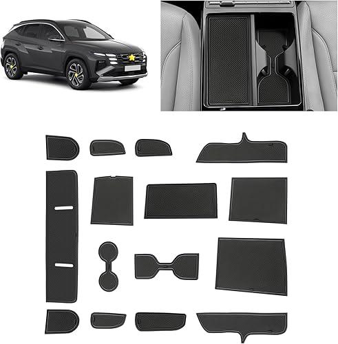 SKTU Door Slot Mat for 2025 2026 Hyundai Tucson Accessories Door Groove Gate Pad 15Pcs Fit 2025 2026 Hyundai Tucson Limited Door Compartment Cup Console Liners Tucson Hybrid Floor Liners (Black)