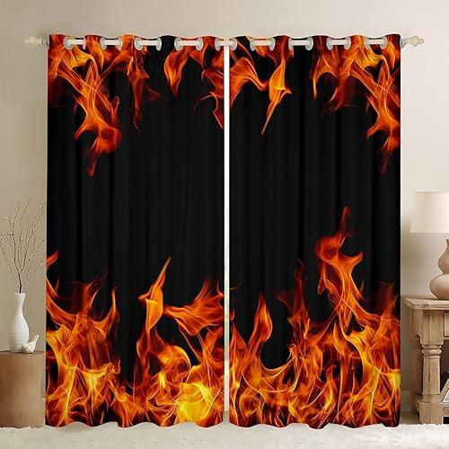 Castle Fairy Cool Flame Window Curtains,Modern Chic Privacy 30-50% Blackout Curtain for Window Abstract Art Shade Windows Covering for Bedroom Cool Fire Drapes 2 Panels,52Wx96L