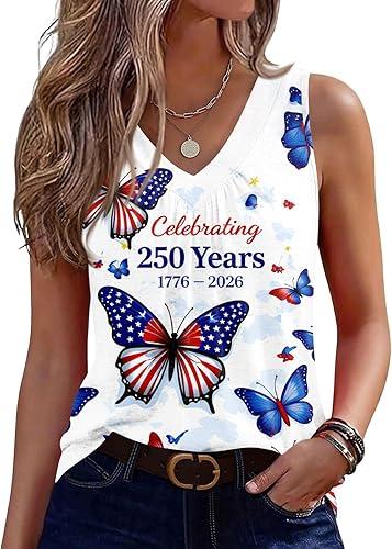 America Anniversay Tank Top Womens Sleeveless Shirts Letter Printed Celebrate Memorial Day 1776-2026 tee, S-2XL