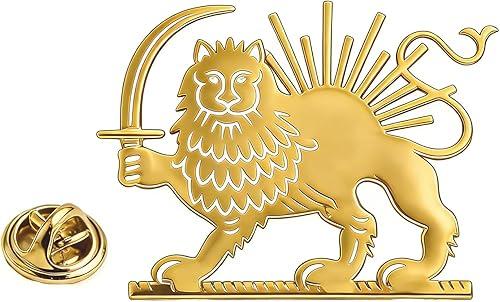 TEAMER Persian Empire Lion & Sun Brooch Pins Stainless Steel Iranian Patriotic Lion And Sun Brooch Persian Historical Jewelry For Women Men
