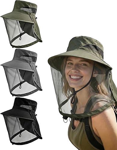 3 Pcs Mosquito Head Net Hat Sun Hat Garden Bug Hat with Hidden Net Mesh for Outdoor Lover Fishing Hiking Gardening Beekeeping