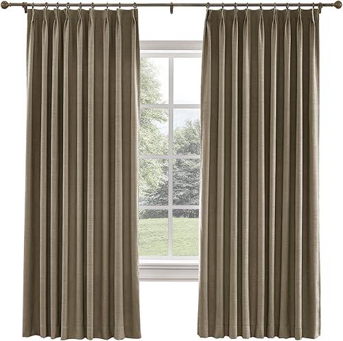 TWOPAGES 36 W x 108 L inch Pinch Pleated Curtain Room Darkening Linen Drapery for Bedroom Living Room Theater Patio Door (1 Panel),Oak