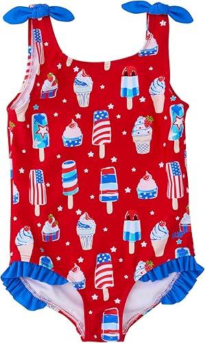 RuffleButts Girls UPF50+ Sun Protection Tie Shoulder/Cross Back One Piece Swimsuit