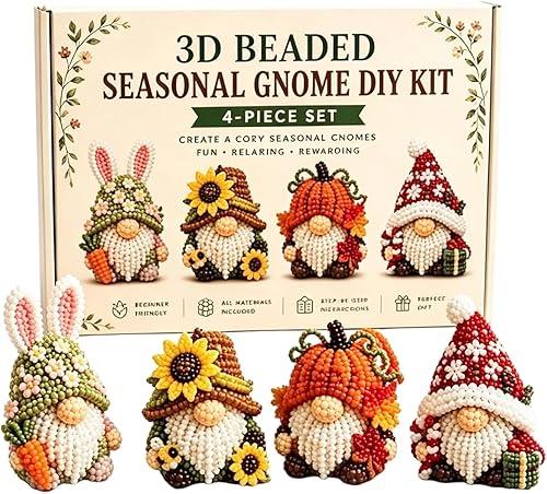 3D Beaded Animal Kit 2026 Limited Edition 3D Animal Beaded Gnome DIY Kit 4Pcs Gnome Tiny DIY Kit For Beginner Cute Bead Art Crafts Handmade Gift For Beginners & Craft Enthusiasts With Instructions B