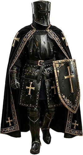 Medieval Black Templar Knight Full Armor Suit | Handcrafted Steel Plate for LARP, Cosplay & Collectors Royal Crusader Knight Full Armor Set | Wearable 18-Gauge Steel Body Armour with Cape & Shield