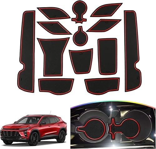 SKTU 2024 2025 2026 Chevy Trax Door Slot Mat for 2024 2025 2026 Chevrolet Trax (LS,1RS,LT,2RS,ACTIV) 14PCS Fit 2024 20256 2026 Chevy Trax Accessories Door Compartment Cup Center Console Liners (Red)
