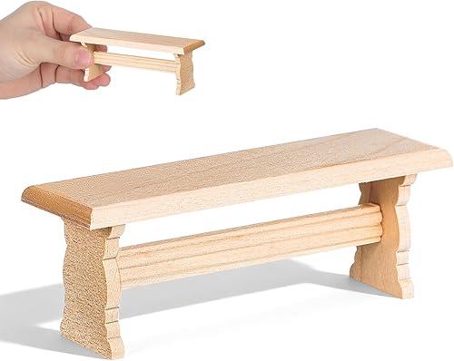 Miniature Wooden Bench Mini Benche for Craft 1:12 Scale Dollhouse Furniture Accessories Mini Wood Long Chair for Fairy Garden Patio Scene Decoration, 4.52 x 1.57 x 1.25 inches