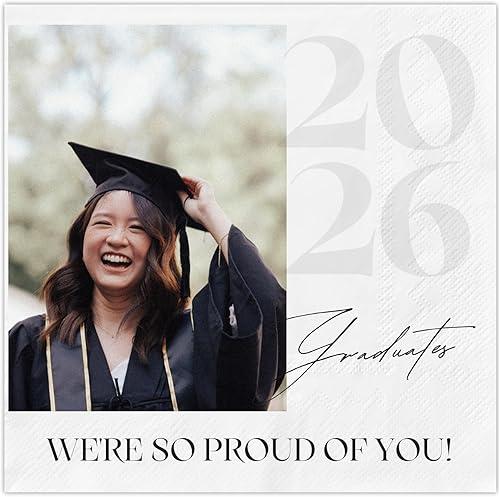 100Pcs Custom Napkins Class of 2026 Grad - Personalized Napkins for Graduation - Customized Napkin with Name&Photo - Congratulations Party Grad Decorations Gift for Graduates Classmates