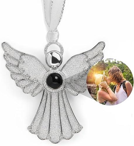 Personalized Photo Ornaments for Christmas Tree Custom Decoration with Picture Inside Hanging Glitter Angel Projection Pendant 2026 New Home Decor for Xmas Party Memorial Gifts for Family