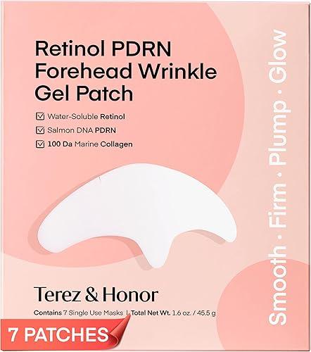 TEREZ & HONOR Retinol PDRN Forehead Wrinkle Patches - Korean Hydrogel Mask for Forehead & Between Eyes, Smooths Fine Lines, Firms & Hydrates with Collagen, Peptide, Fragrance-Free, 7 Sheets