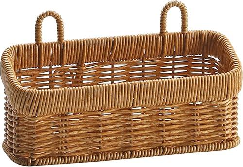 ljhnba Multipurpose Woven Hanging Basket For Kitchen Sundries Vegetables And Garlic Holder Wall Mounted Spices Container Mounted Basket Rack