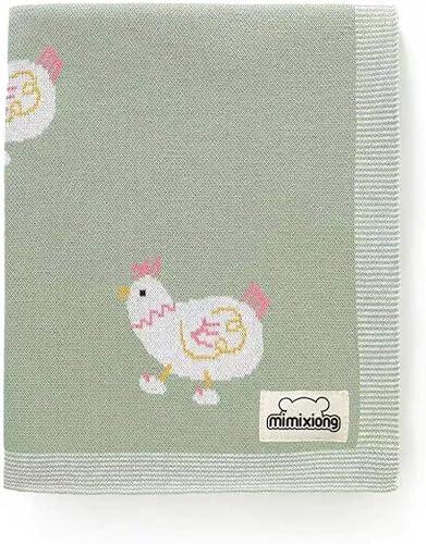 mimixiong Baby Blanket Knit Receiving Boys Girls Blanket Soft Cotton Neutral Blanke for Swaddle Crib Stroller with Cute Sheep (Chicken-Green, 30x40 Inch (Pack of 1))