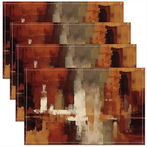 Burnt Orange Placemats Set of 4 Abstract Rust Art Table Mats for Party Kitchen Dining Decoration Geometric Modern Chic Place Mat 18"x12" Non-Slip Easy to Clean Washable Farmhouse