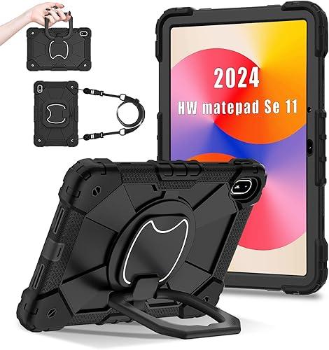 Shoulder Strap Tablet Case for Huawei MatePad SE 11 11.0 inch, Heavy Duty Shockproof Protective Cover with Kickstand, Handle, Shoulder Strap for Kids Women Man Black