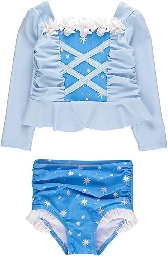 RuffleButts Girls UPF50+ Princess Dress-Up Long Sleeve Rash Guard 2-Piece Swimsuit