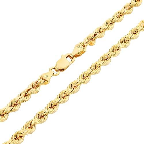 Nuragold 18k Real Yellow Gold 4mm Rope Chain Diamond Cut Necklace (16"-28") Italian Jewelry for Men & Women