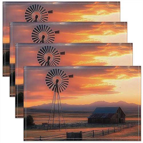 Erosebridal Set of 4 Windmill Placemats Farm Barn Place Mats for Adult Men Women Vintage Western Plains Table Mats Rustic Farmhouse Waterproof Placemats,12x18 Inch