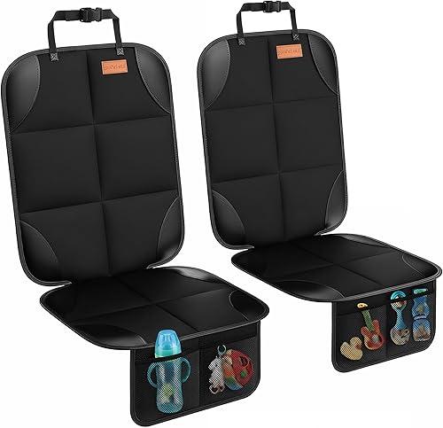 SMART ELF Car Seat Protector, 2Pack Seat Protector Protect Child Seats with Thickest Padding and Non-Slip Backing Mesh Pockets for Baby and Pet,Sedan SUV Truck (Black)