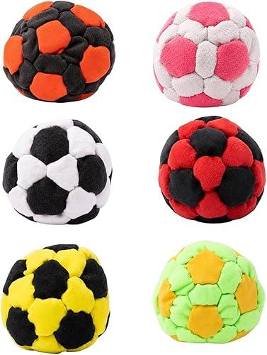 FQZWONG Handmade Crocheted Hacky Footbag Sack, Footbag Sack for Kick Ball, Assorted Foot Bag Crochet Hacky for Adults, Juggling Balls for Beginners,Party Games &Coordination Training A-6PC