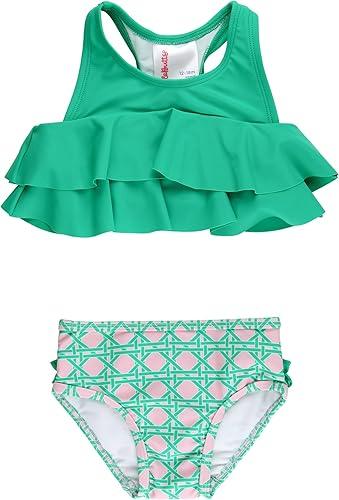 RuffleButts Girls UPF50+ Sun Protection Flounce Bikini Two Piece Swimsuit