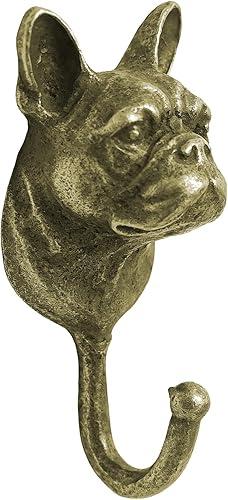 French Bulldog Wall Hook, Decorative Dog Head Coat Hook for Wall, Vintage Weathered Bronze Brass Key Holder, Wall Mounted Leash Hanger for Dog Lovers, Entryway Organization & Decor