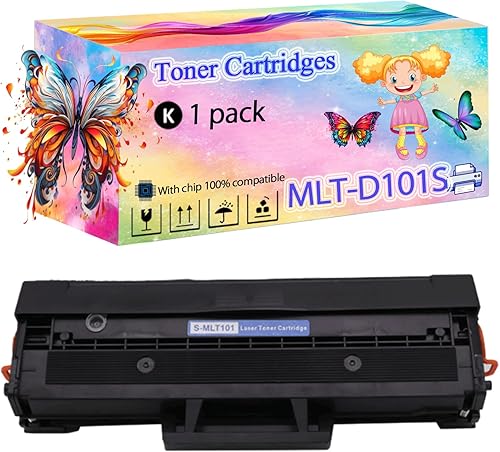 MLT-D101S Toner Cartridges Compatible with Samsung SCX-3405FW SF-760P ML-2165W Printers, High Yield, Crisp Text, Smooth Printing (with Chip) (1 Pack Black)