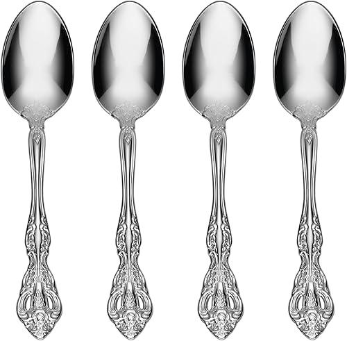 Oneida Michelangelo Fine Flatware Teaspoons, Set of 4 , 18/10 Stainless Steel, Silverware Set, Dishwasher Safe