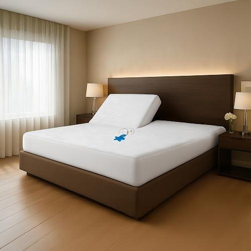 SGI bedding Waterproof Split Top Queen 60x80 Mattress Protector Pad Cover– 34" Top, 15" Deep Pocket Fitted Style, Soft Noiseless & Breathable Bed Cover for Adjustable Head Beds White