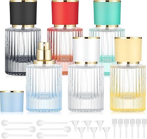 Teenyyou 6 Pcs 30/50/100ml Empty Glass Perfume Bottles Bulk Pack for Perfume Makers Refillable Atomizer Cologne Bottles DIY Vintage Fragrance Packaging Glass Bottling Supplies (Assorted Colors,30 ml)