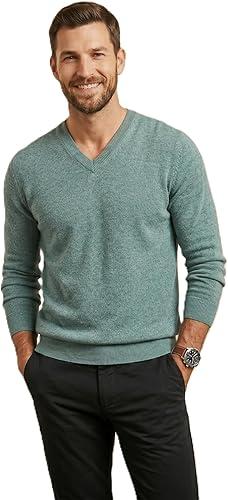 NPIA Certified Original 100% Pure Cashmere V-Neck Sweater Men | 2-Ply 16 Micron Fine Knit | Lightweight Luxury Pullover
