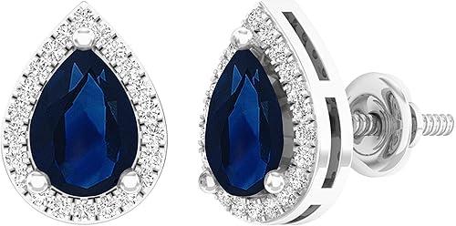 Dazzlingrock Collection 7X5mm Each Pear Gemstone & Round White Natural Diamond Halo Women Teardrop Stud Earrings, in Real Solid Gold