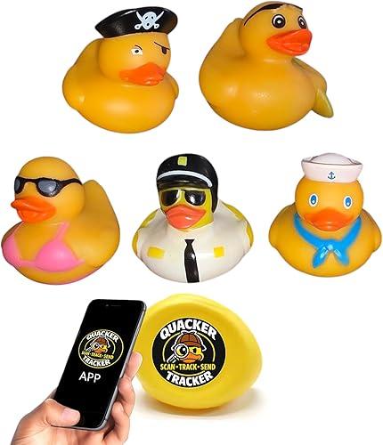 Quacker Tracker Traveling Ducks – Cruise Pack Scan, Track & Send Adventure Game – NFC Rubber Ducks that Travel the World – Scavenger Hunt Toy for Families & Friends – 5 Pack
