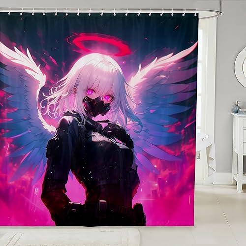 Japanese Anime Bath Curtains Anime Girl Shower Curtain For Kids Girls Teens Men Bathroom, Cartoon Girl Bathroom Shower Curtain Sets 72" W X 84" L Kawaii Japanese Animation Bathroom Accessories